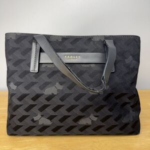 Radley London Scottie Black Geo Dog Print Satchel Bag Purse Read